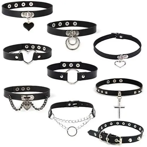 Jewdreamer 9 Pcs PU Leather Punk Choker Necklace Gothic Collar Choker Leather Rivets Spiked Choker for Women Adjustable Jewdreamer 9 Pcs PU Leather Punk Choker Necklace Gothic Collar Choker Leather Rivets Spiked Choker for Women Adjustable