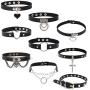 Jewdreamer 9 Pcs PU Leather Punk Choker Necklace Gothic Collar Choker Leather Rivets Spiked Choker for Women Adjustable