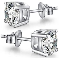 Han han Platinum Plated Men Stud Earrings CZ Diamond Earrings 925 Sterling Silver Stud Earrings for Women Cubic Zirconia Earrings Hypoallergenic Post Earrings for Unisex 2 Carats