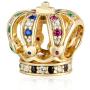 Crown Charms Golden Royal Crown Charms, 925 Sterling Silver King Queen Crown Beads with Colorful Zircon, Gifts for Fathers Day/Valentines Day/Christmas, fits for DIY Bracelet