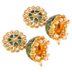 Exclusive Design Latest Meenakari Workmanship Indian BollyWood Stylish Gold Plated Traditional Party ware Ethnic Jhumka/Jhumki Earrings Indian Traditional Jewelry for Women From Yellow Chimes