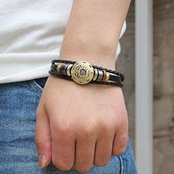 Retro 2pcs Sagittarius Zodiac Bracelet for men 12 Constellation Beaded Hand Woven Leather Bracelets Braided Punk Chain Cuff (Sagittarius)…