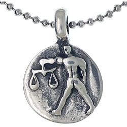 Jewelry Astrology Zodiac sign Libra Scales (Sep 23-Oct 22) Amulet Charm Medallion Silver pewter pendant necklace w Silver Ball Chain