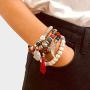 HaHaGirl 6 Sets Bohemian Stackable Bead Bracelets for Women Girls Stretch Multilayered Bracelet Set Multicolor Tassel Strand Bracelets Stretch Jewelry