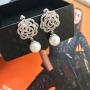 Fashion jewelry womens camellia flower charm immitation pearl dangle earrings
