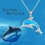 Angel caller Dolphins Necklace Sterling Silver Polished Cubic Zirconia Dolphin Pendant Necklace Jewelry Gifts for Women Girls, 18''
