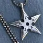 Ninja Jewelry Shuriken Throwing Star Japanese Ninjitsu Karate Kung-Fu Pewter Boys Mens Pendant Charm Protection Amulet Warrior Safety Talisman Necklace for boys men w Silver Ball Chain