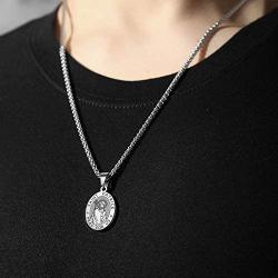 P. BLAKE Oval Saint Christopher/Michael/Joseph/Jude Necklace for Men Women, Stainless Steel Catholic Patron Pendant with Chain 24 Inches