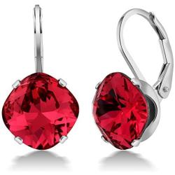 925 Sterling Silver 10.00MM Rose Red Earrings Made with Swarovski Crystals