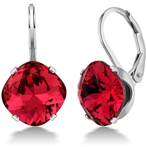 925 Sterling Silver 10.00MM Rose Red Earrings Made with Swarovski Crystals
