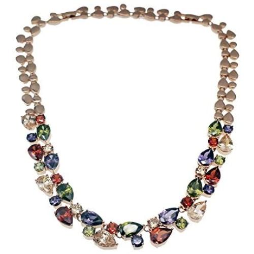 Hermosa Rose Gold Plated Multicolor Austria Crystal Elements Jewelry Set Necklace Earrings Bracelet and Ring