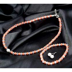 LZMEI 4mm Faux Crystal Glass Imitation Pearls Necklace Bracelet Earring Jewelry 3 Sets for Women Girls