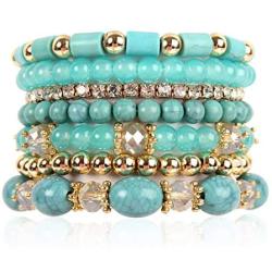 RIAH FASHION Multi Layer Bead Bracelet - Colorful Stacking Beaded Strand Stretch Cuff Statement Bangles Set