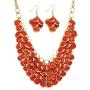 Palm Beach Jewelry Gold Tone Round Orange Lucite, Drop Earring and Bib Necklace Set (65mm), Lobster Claw Clasp, 18 inches Plus 3 inch exten