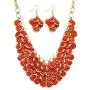 Palm Beach Jewelry Gold Tone Round Orange Lucite, Drop Earring and Bib Necklace Set (65mm), Lobster Claw Clasp, 18 inches Plus 3 inch exten