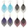 4Pairs Layered Retro Colorful Hollow Out Fall Filigree Leaf Drop Dangle Earring for Women Girl Bohemian Multilayer Statement Cut out Leaf Earring Friendship Jewelry