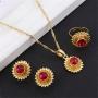 Flower Jewelry Set Ethiopian Gold Jewelry Sets Earrings Pendant Ring with Stone African Habesha Nigeria Jewelry
