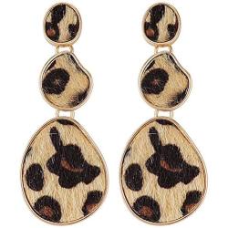 Wovanoo Leopard Print Earring Leather Fur Earrings for Women Statement Drop Dangle Earrings