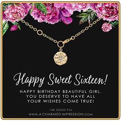 Sweet 16 • 16th Birthday Gifts for Teen Girls • 14k Gold Fill Bracelet • CZ Diamond Starburst Charm • Bracelets for Women • Sixteen Birthday Gift for Daughter Best Friend Girlfriend Granddaughter