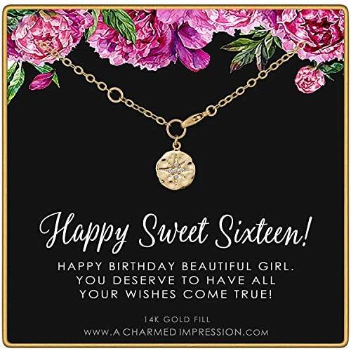 Sweet 16 • 16th Birthday Gifts for Teen Girls • 14k Gold Fill Bracelet • CZ Diamond Starburst Charm • Bracelets for Women • Sixteen Birthday Gift for Daughter Best Friend Girlfriend Granddaughter