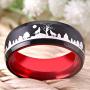 Cloud Dancer 8MM Width Red Black Tungsten Ring Matte Finish Beveled Edges Wedding Band Howling Wolf Wolves Landscape Scene Tungsten Ring -Free Customer Engraving