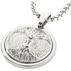 CERAMIC GESTALT Unique Tungsten Medallion Necklace. Platinum Style Stainless Steel Tree of Life Inlay.