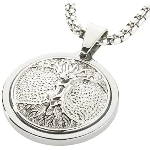 CERAMIC GESTALT Unique Tungsten Medallion Necklace. Platinum Style Stainless Steel Tree of Life Inlay. CERAMIC GESTALT Unique Tungsten Medallion Necklace. Platinum Style Stainless Steel Tree of Life Inlay.