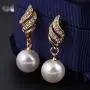 Fashion Love Heart and Faux Pearl Crystal Jewelry Set Gold Plated Water Drop Pendant Necklace and Stud Post Dangle Earrings for Women Ladies Gifts