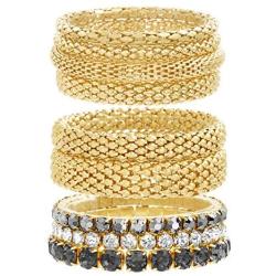 Steve Madden Yellow Gold Tone and Black Rhinestone Stretch Bangle Bracelet Set For Women, One Size (SMB488501GD)