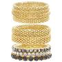 Steve Madden Yellow Gold Tone and Black Rhinestone Stretch Bangle Bracelet Set For Women, One Size (SMB488501GD)