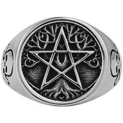 AsAlways Tree of Life Pentagram Ring Demon Devil Skull Men Stainless Steel Rings Vintage Jewelry