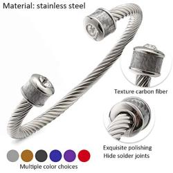 HX SHARE Twisted Cable Bracelets for Women, Adjustable Stainless Steel Wire Composite Cuff Bracelet Carbon Fiber Bangle, Elegant Antique Jewelry for Women, Men，Teens, Ideal Gifts
