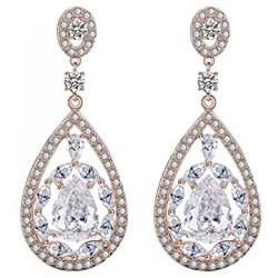 Scarlvambo Womens Fashion Cubic Zirconia Teardrop Pierced Dangle Bride Earrings