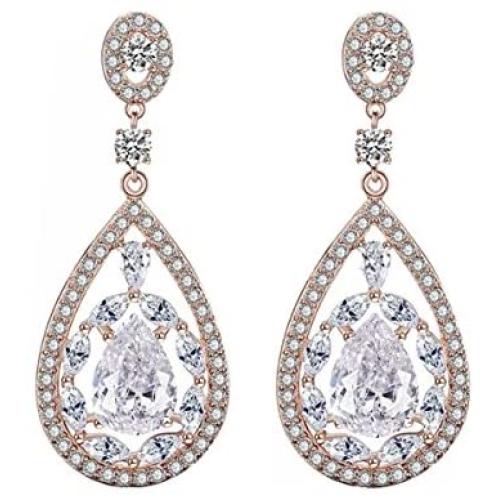 Scarlvambo Womens Fashion Cubic Zirconia Teardrop Pierced Dangle Bride Earrings