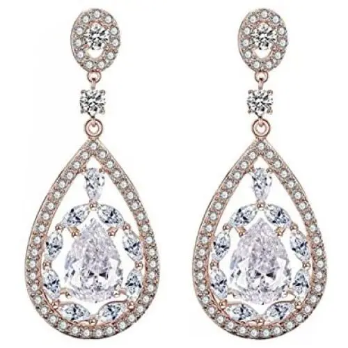 Scarlvambo Womens Fashion Cubic Zirconia Teardrop Pierced Dangle Bride Earrings Scarlvambo Womens Fashion Cubic Zirconia Teardrop Pierced Dangle Bride Earrings