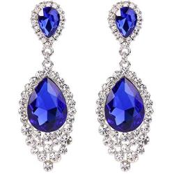BriLove Womens Wedding Bridal Crystal Teardrop Cluster Beaded Chandelier Dangle Pierced Earrings