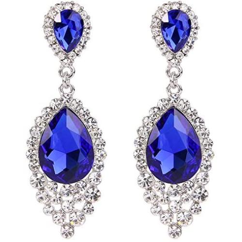 BriLove Womens Wedding Bridal Crystal Teardrop Cluster Beaded Chandelier Dangle Pierced Earrings