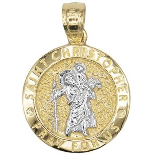 Ice on Fire Jewelry 10k Solid Gold Saint Christopher Medal