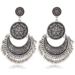 Rinhoo Vintage Retro Ethnic Bohemian Style Fringes and Floral Tassels Brocade Lotus Mexico Gypsy Drop Dangle Earring Women Girls Jewelry