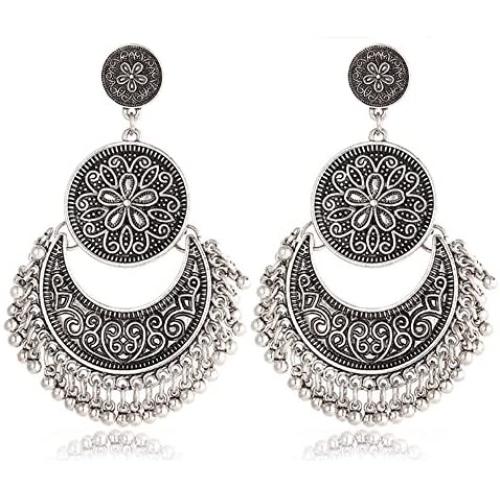 Rinhoo Vintage Retro Ethnic Bohemian Style Fringes and Floral Tassels Brocade Lotus Mexico Gypsy Drop Dangle Earring Women Girls Jewelry