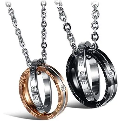 His & Hers Matching Set Stainless Steel Couples Pendant Necklace for Lover Valentine a Pair His & Hers Matching Set Stainless Steel Couples Pendant Necklace for Lover Valentine a Pair
