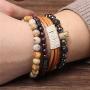 WAINIS Braided Leather Bracelets for Men Women Wrap Tiger Eye Lava Rock Beads Bracelet Woven Ethnic Tribal Rope Wristbands Bracelets Set Adjustable
