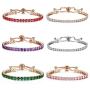Elegant Light Luxury Inlaid Colour Square Cubic Zirconia Tennis Charm Bracelet Adjustable Multiple Colors Crystal Casual Sports All-Match Sparkling Strand Bracelet for Women Girls Jewelry