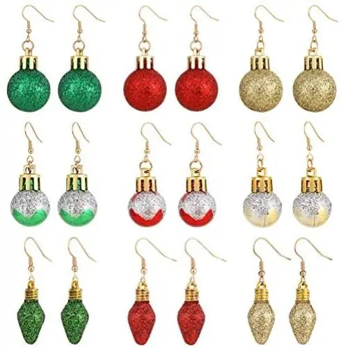 Unijew 9 Pcs Christmas Ball Earrings for Women Girls - 9 Pairs of Earrings Jewelry Set Gifts Golden, Red and Green Balls Lights Bulb- Party Costume Jewelry Set Gifts Unijew 9 Pcs Christmas Ball Earrings for Women Girls - 9 Pairs of Earrings Jewelry Set Gifts Golden, Red and Green Balls Lights Bulb- Party Costume Jewelry Set Gifts