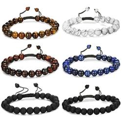 FUNRUN JEWELRY 6PCS Bead Bracelets for Men Women Natural Stone Mala Bracelet