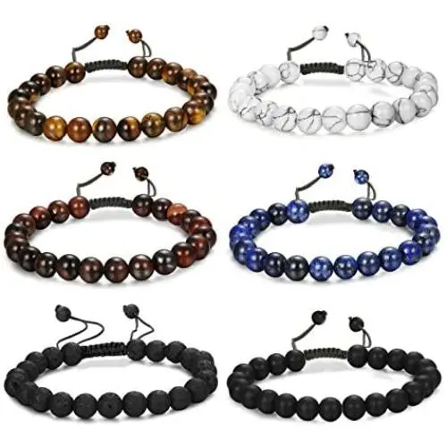 FUNRUN JEWELRY 6PCS Bead Bracelets for Men Women Natural Stone Mala Bracelet FUNRUN JEWELRY 6PCS Bead Bracelets for Men Women Natural Stone Mala Bracelet