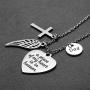 Joycuff Memorial Necklace Sympathy Gifts for Loss of Dad Mom Husband Loved One Angel Wings Cross Charm Remembrance Jewelry Silver Stainless Steel Pendant