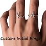 Personalized Silver Initial Letter Ring Open Ring Adjustable Women Statement Rings Party Jewelry 925 Sterling Silver A-Z 26 Letters Initial Name Rings for Women Men,Crystal or Twisted Style