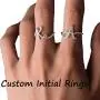 Personalized Silver Initial Letter Ring Open Ring Adjustable Women Statement Rings Party Jewelry 925 Sterling Silver A-Z 26 Letters Initial Name Rings for Women Men,Crystal or Twisted Style