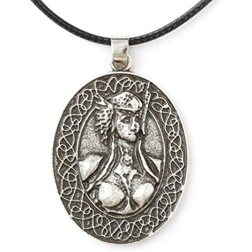 HAQUIL Viking Necklace - Metal Alloy, Viking God Valkyrie Freya Pendant - PU Leather Cord, 23.6''
